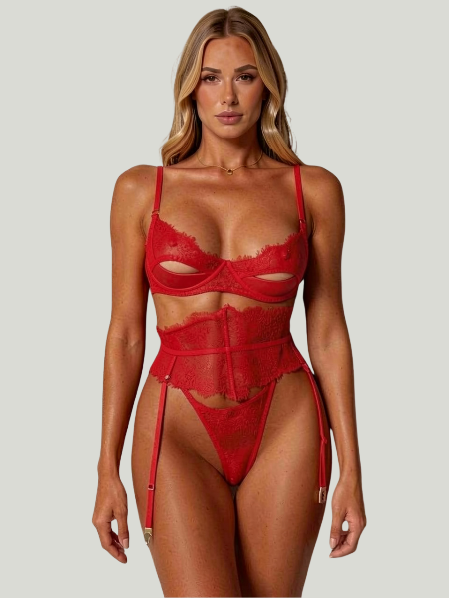 RITA - RED LACE LINGERIE SET