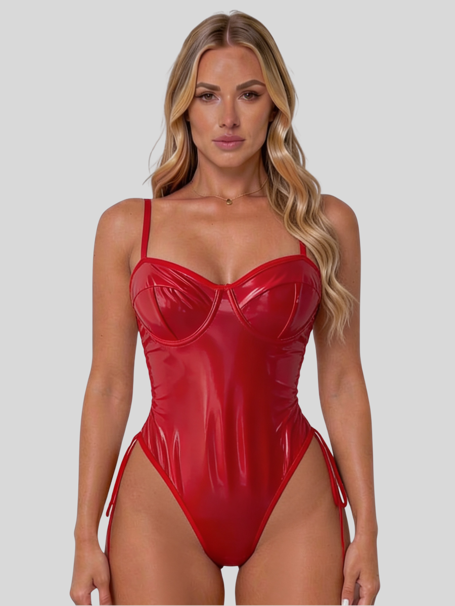 VIONA - RED PATENT LEATHER BODYSUIT