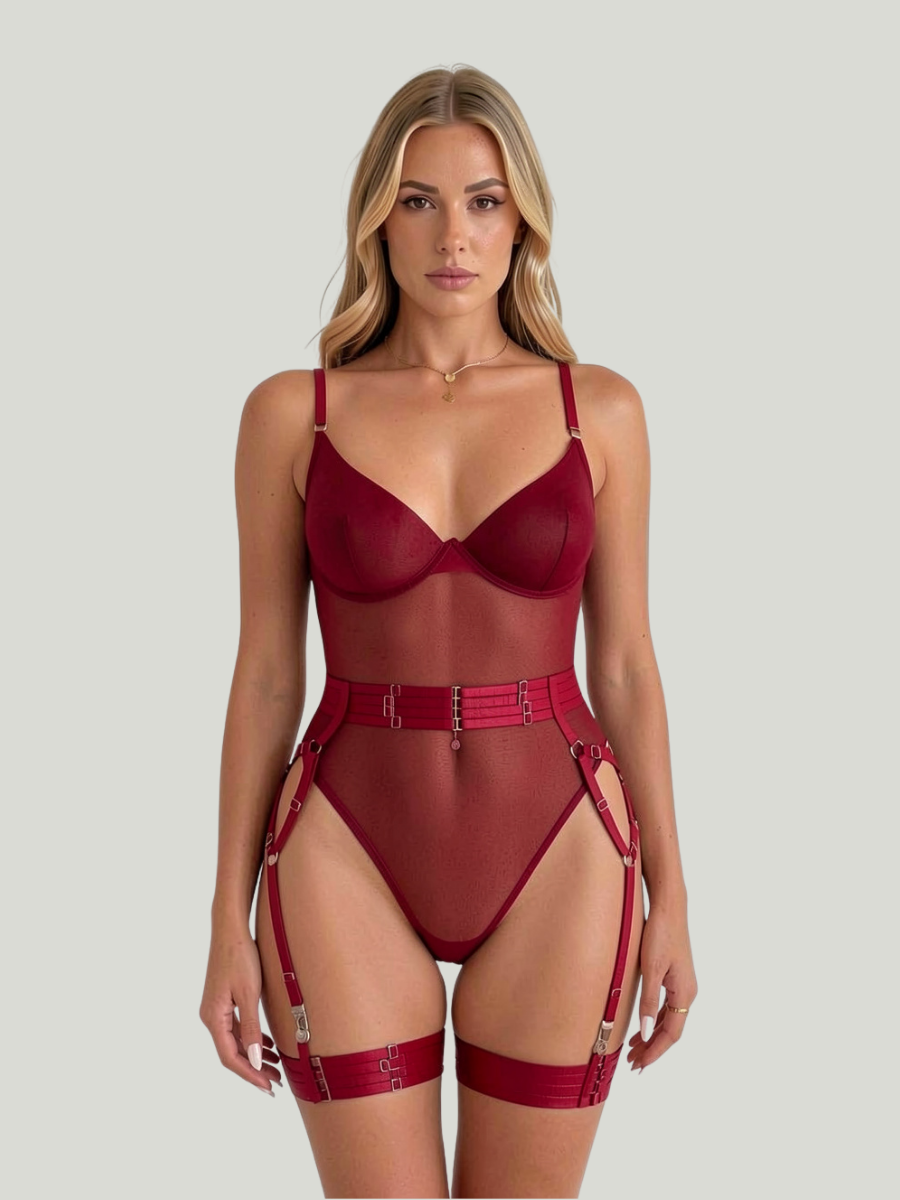 LUNA - BURGUNDY MESH BODYSUIT