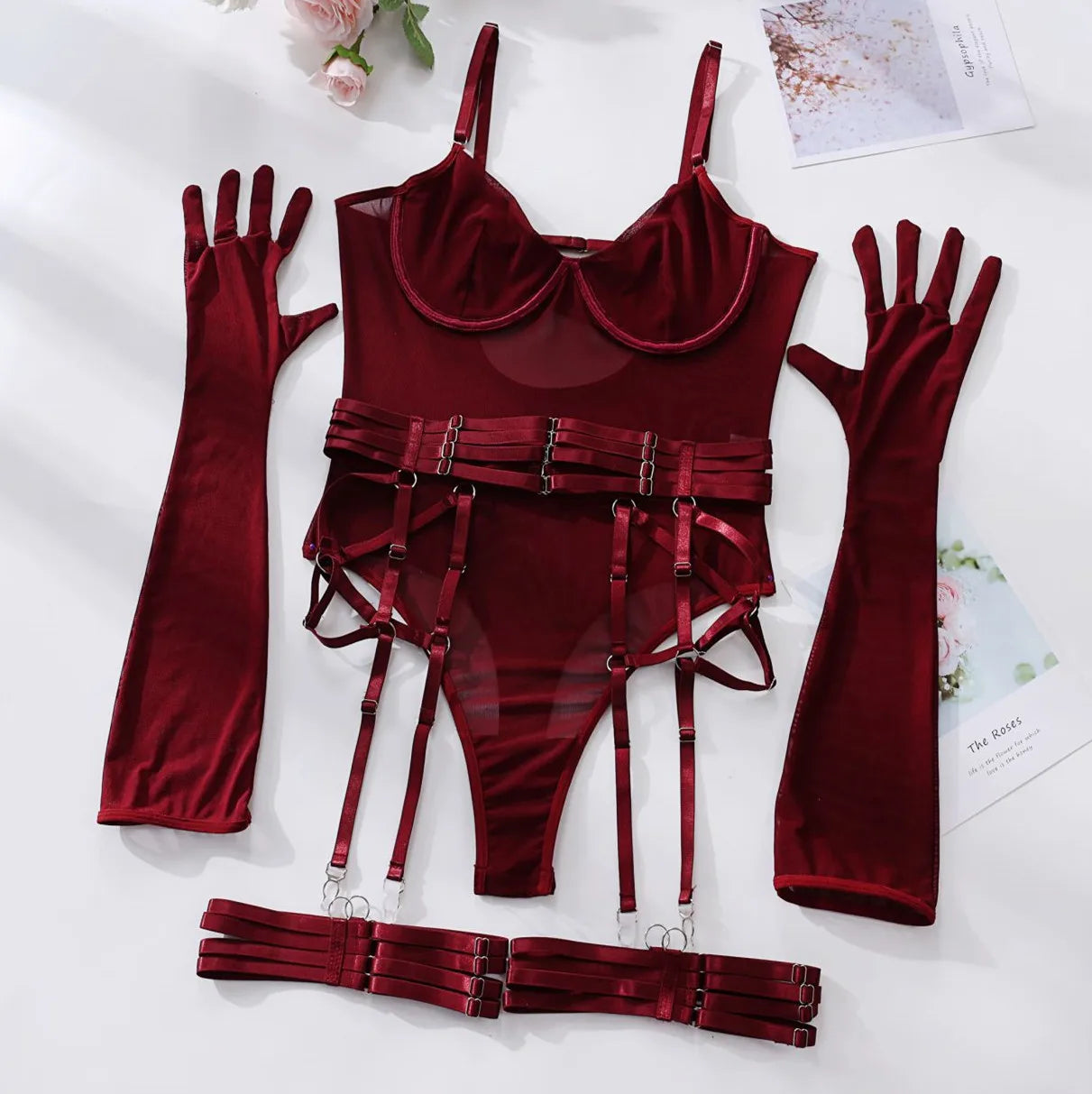 LUNA - BURGUNDY MESH BODYSUIT