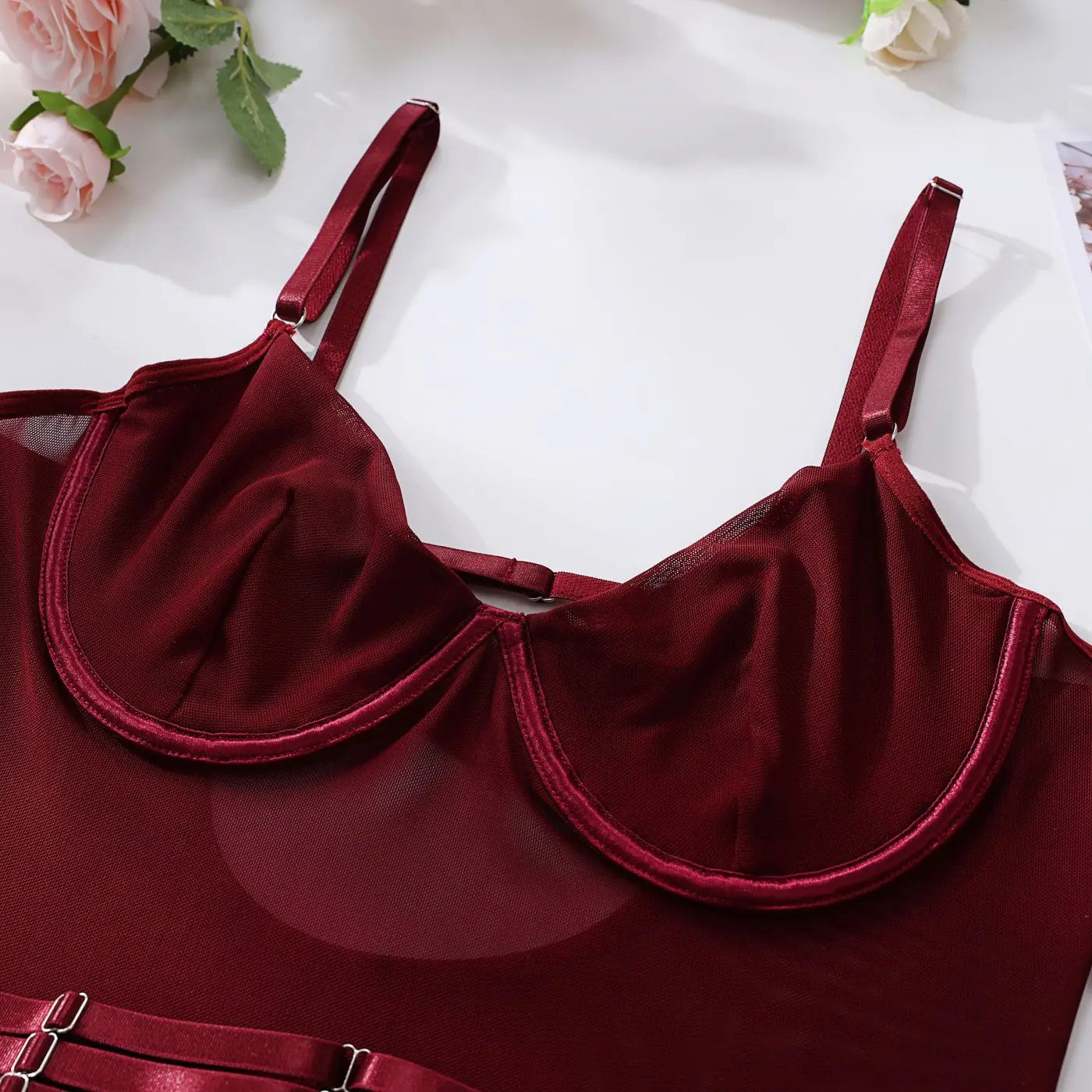 LUNA - BURGUNDY MESH BODYSUIT