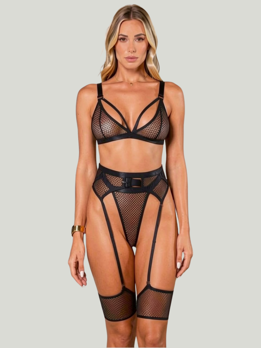 KIRA - GEOMETRIC MESH LINGERIE SET