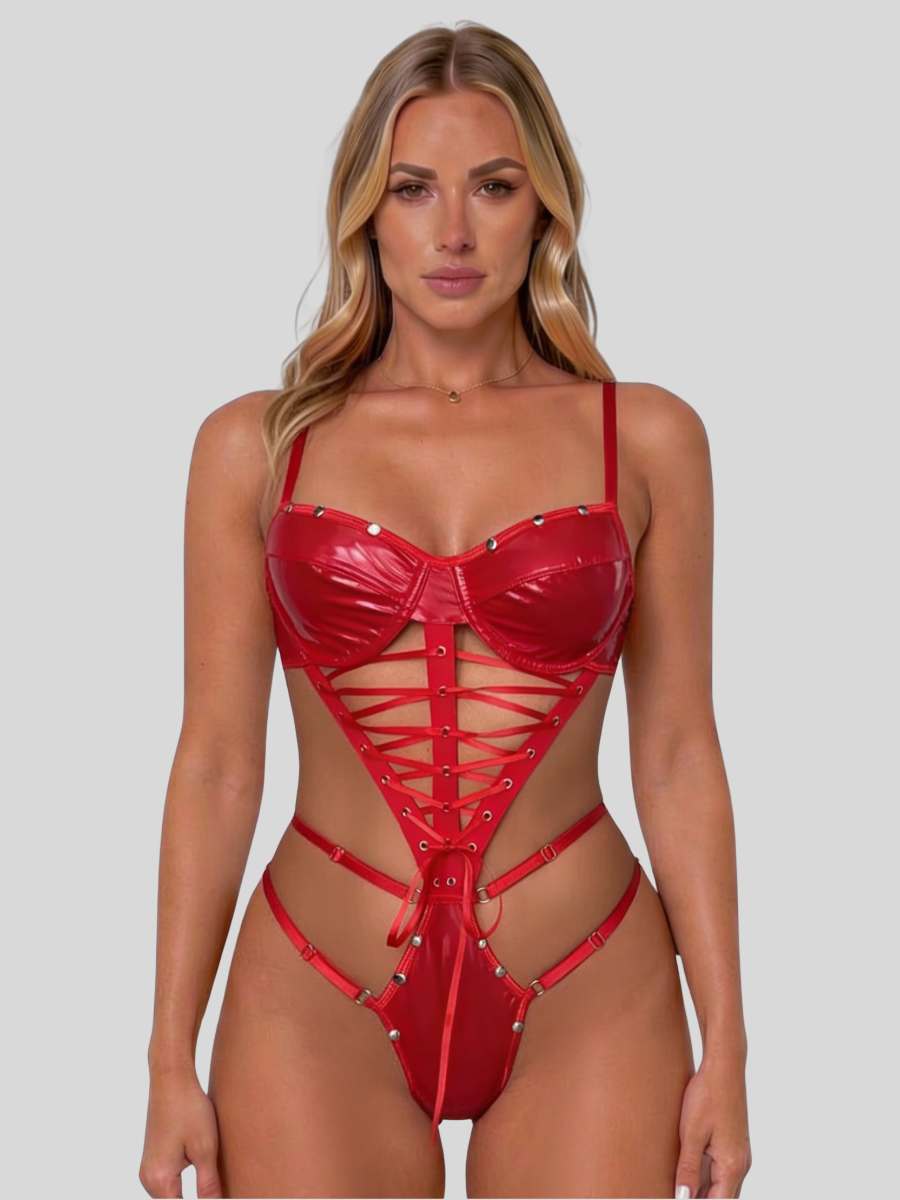 LIONA - RED PATENT LEATHER BODYSUIT