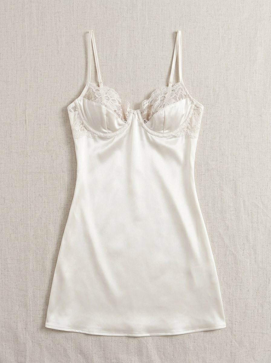 AMELIA - LACE-TRIM SATIN NEGLIGEE